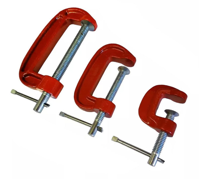 tooltime.co.uk G Clamp Set G Clamp Set 1" 2" 3" - 25mm 50mm & 75mm Heavy Duty Cast Iron Clamps (3 Pack)