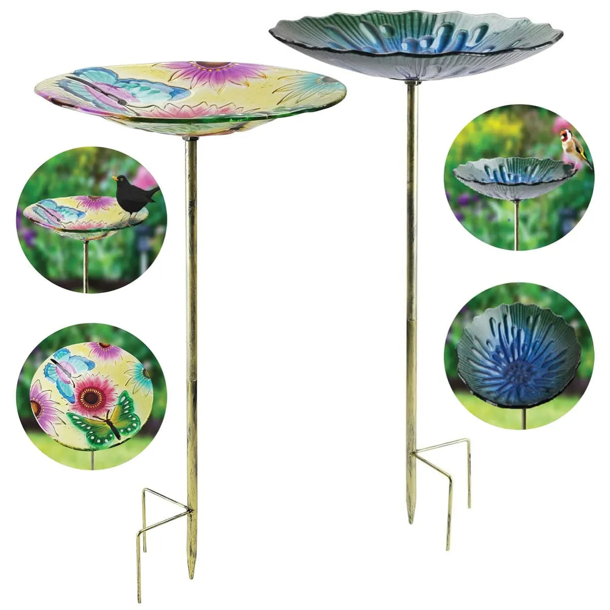 £14.95 Glass Garden Bird Bath Outdoor Freestanding Water Dish - Choice ...