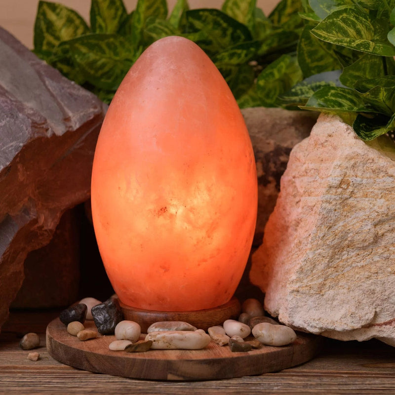 tooltime.co.uk Himalayan Crystal Salt Lamp Rock Salt Table Lamp 100% Natural Himalayan Crystal Egg Shaped Light with Wooden Base