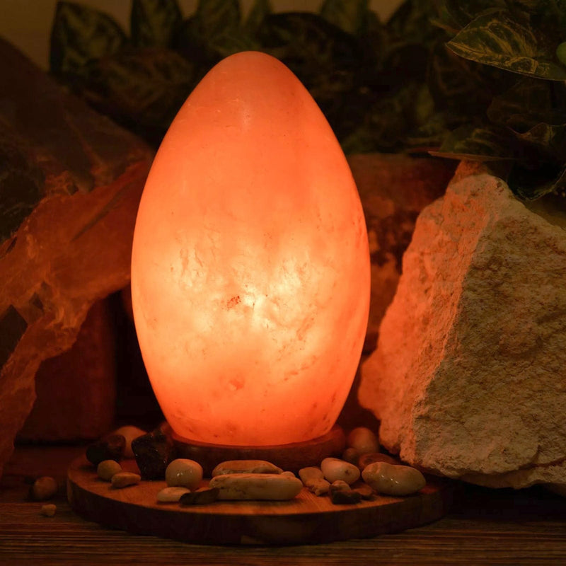 tooltime.co.uk Himalayan Crystal Salt Lamp Rock Salt Table Lamp 100% Natural Himalayan Crystal Egg Shaped Light with Wooden Base