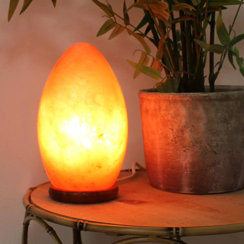 tooltime.co.uk Himalayan Crystal Salt Lamp Rock Salt Table Lamp 100% Natural Himalayan Crystal Egg Shaped Light with Wooden Base