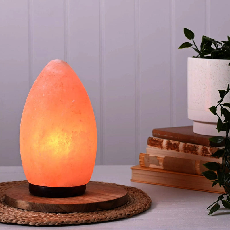 tooltime.co.uk Himalayan Crystal Salt Lamp Rock Salt Table Lamp 100% Natural Himalayan Crystal Egg Shaped Light with Wooden Base