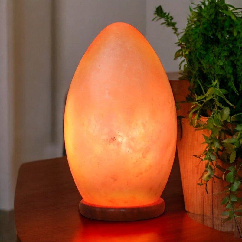 tooltime.co.uk Himalayan Crystal Salt Lamp Rock Salt Table Lamp 100% Natural Himalayan Crystal Egg Shaped Light with Wooden Base