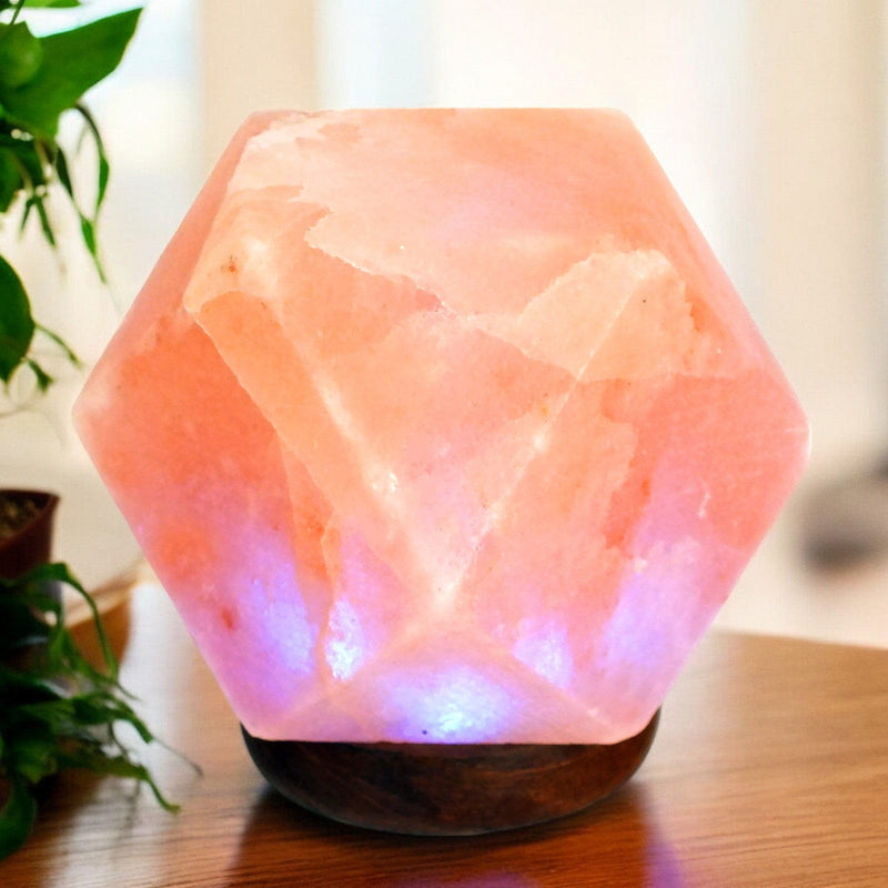 tooltime.co.uk Himalayan Crystal Salt Lamp USB Powered Rock Salt Table Lamp with LED Colour Changing Lights | 100% Natural Himalayan Crystal with Wooden Base