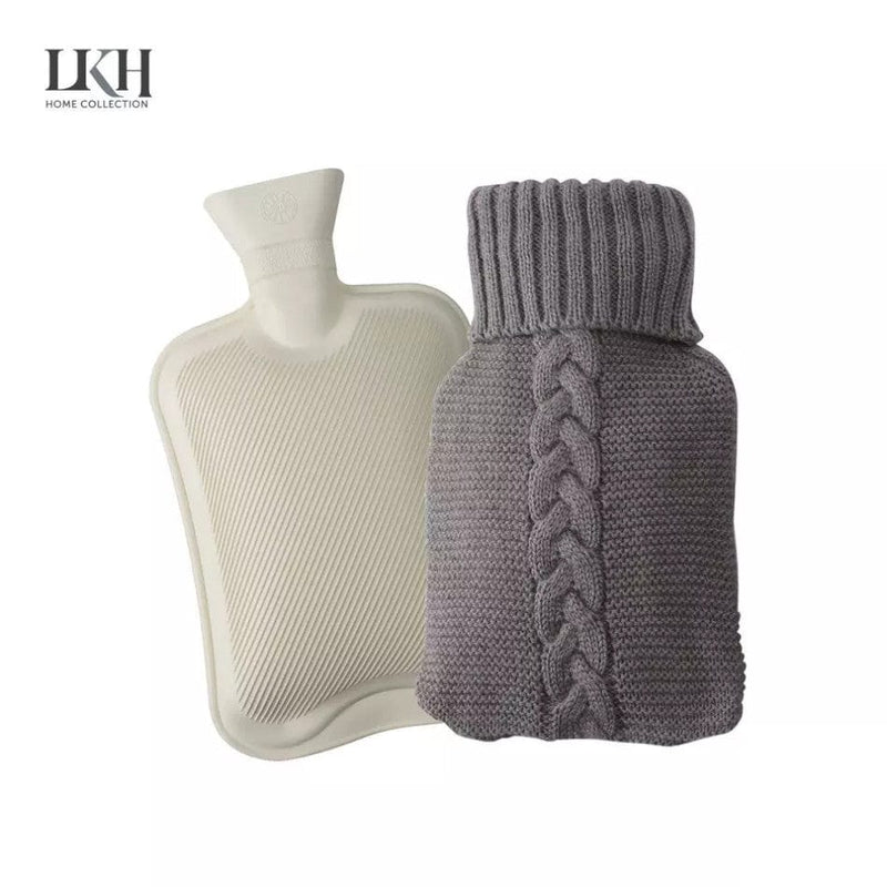 tooltime.co.uk Hot Water Bottle & Slippers 1L Hot Water Bottle & Slippers Gift Set Natural Rubber Grey Warm Knitted Cover