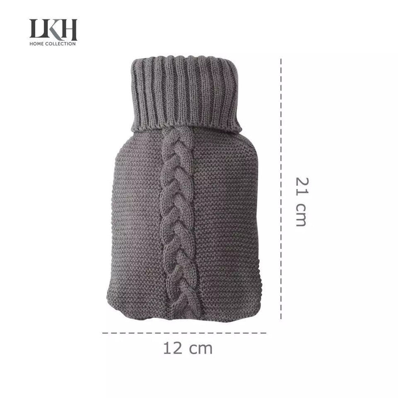 tooltime.co.uk Hot Water Bottle & Slippers 1L Hot Water Bottle & Slippers Gift Set Natural Rubber Grey Warm Knitted Cover