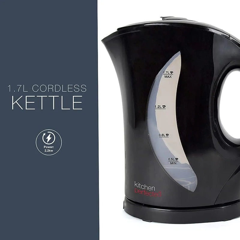 tooltime.co.uk Kettle & Toaster Set Black Cordless Kettle & 4 Slice Toaster Set | 1.7ltr Jug Fast Boil | Wide Slots Browning Control