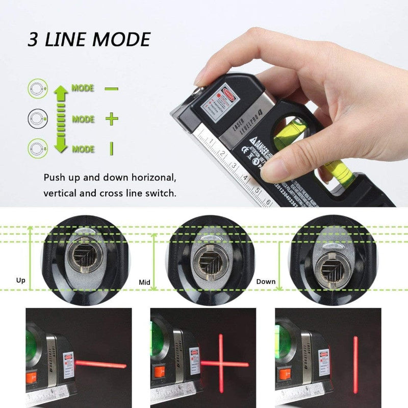 tooltime.co.uk Laser Level Multipurpose Laser Level with Horizontal and Vertical Spirit Levels and 14cm Measuring Tape