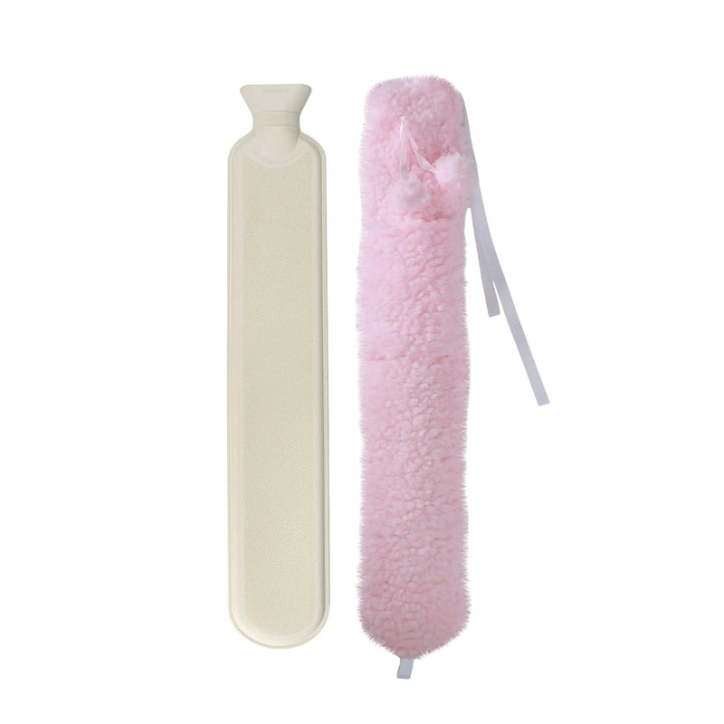 tooltime.co.uk Long Hot Water Bottle with Cover 2L Long Hot Water Bottle With Sherpa Cover & Pompoms