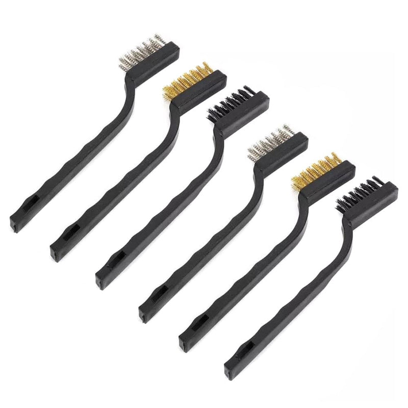 tooltime.co.uk Mini Wire Brush Set 6 Piece Mini Wire Brush Set with Brass Steel and Nylon Bristles