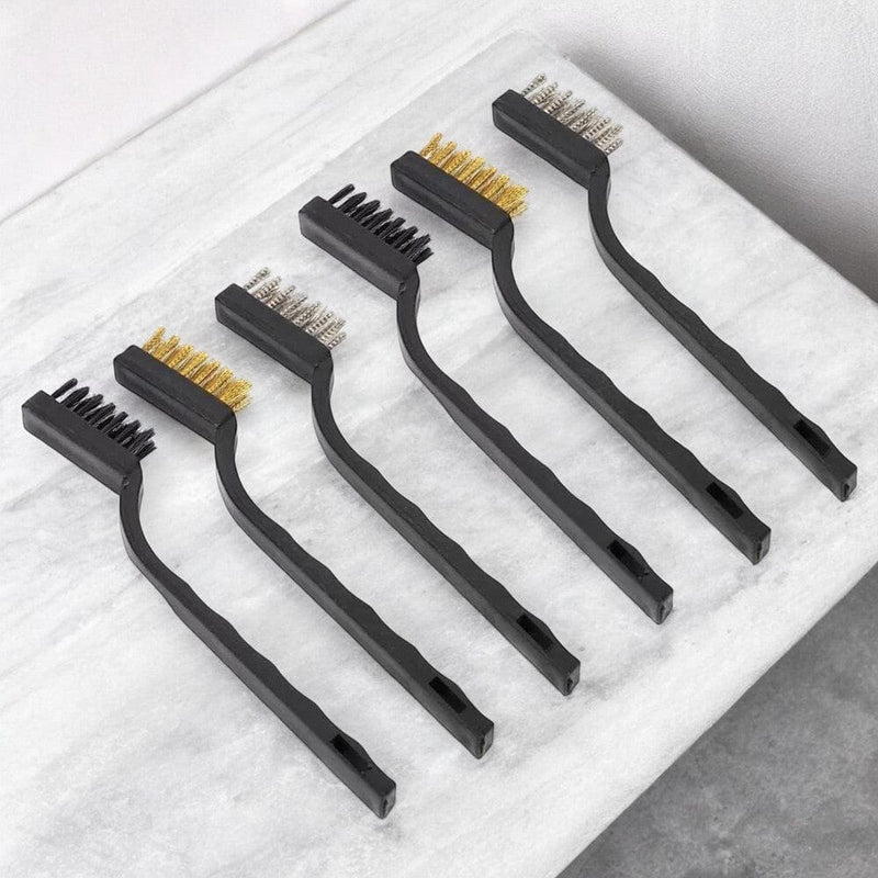 tooltime.co.uk Mini Wire Brush Set 6 Piece Mini Wire Brush Set with Brass Steel and Nylon Bristles