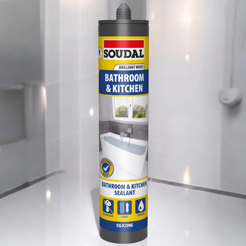 tooltime.co.uk Silicone Sealant 6 x Soudal Kitchen and Bathroom Silicone Sealant | Waterproof Flexible Filler | White or Clear 290ml