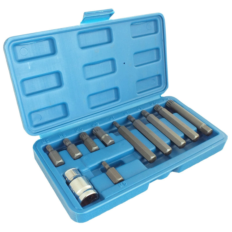 tooltime.co.uk Spline Bit Set 11 Piece Spline Hex Bit Socket Set M5 M6 M8 M10 M12 with 1/2" Drive Adaptor and Case