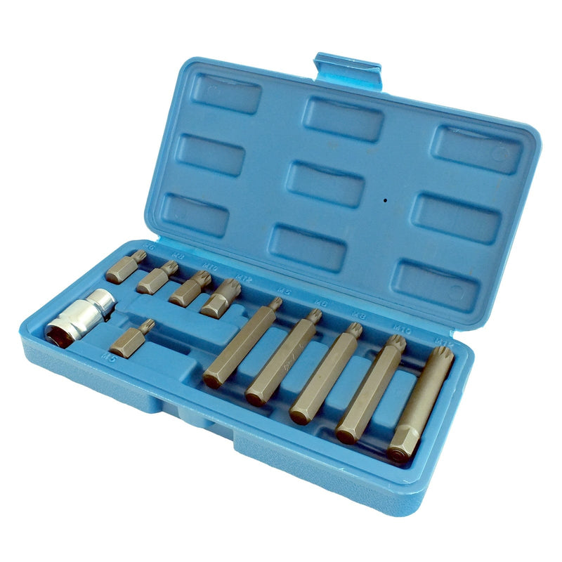 tooltime.co.uk Spline Bit Set 11 Piece Spline Hex Bit Socket Set M5 M6 M8 M10 M12 with 1/2" Drive Adaptor and Case