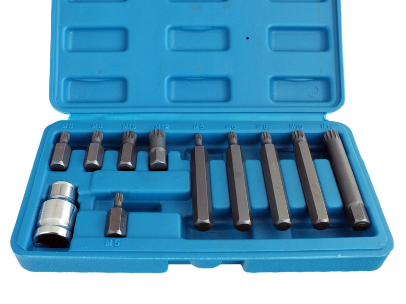 tooltime.co.uk Spline Bit Set 11 Piece Spline Hex Bit Socket Set M5 M6 M8 M10 M12 with 1/2" Drive Adaptor and Case