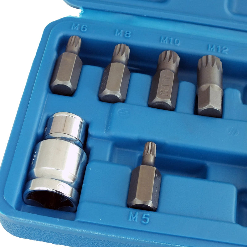 tooltime.co.uk Spline Bit Set 11 Piece Spline Hex Bit Socket Set M5 M6 M8 M10 M12 with 1/2" Drive Adaptor and Case