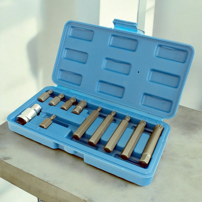 tooltime.co.uk Spline Bit Set 11 Piece Spline Hex Bit Socket Set M5 M6 M8 M10 M12 with 1/2" Drive Adaptor and Case