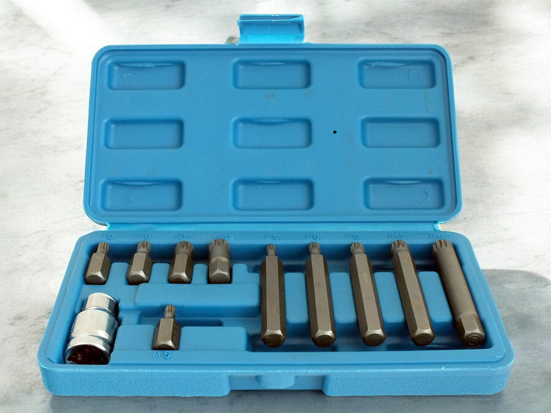 tooltime.co.uk Spline Bit Set 11 Piece Spline Hex Bit Socket Set M5 M6 M8 M10 M12 with 1/2" Drive Adaptor and Case