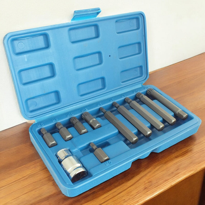 tooltime.co.uk Spline Bit Set 11 Piece Spline Hex Bit Socket Set M5 M6 M8 M10 M12 with 1/2" Drive Adaptor and Case