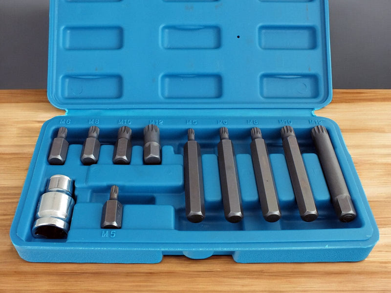 tooltime.co.uk Spline Bit Set 11 Piece Spline Hex Bit Socket Set M5 M6 M8 M10 M12 with 1/2" Drive Adaptor and Case