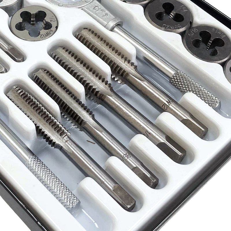 tooltime.co.uk Tap & Die Set 23 Piece Whitworth Tap & Die Set Alloy Steel BSW Thread Repair Kit with Case