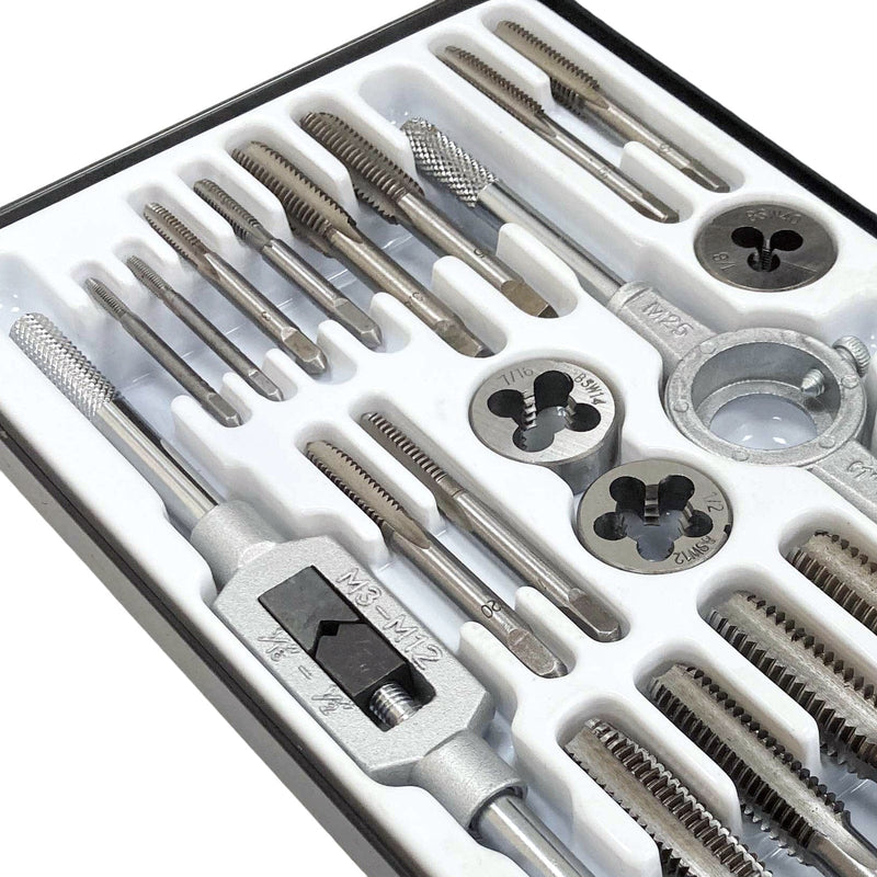 tooltime.co.uk Tap & Die Set 23 Piece Whitworth Tap & Die Set Alloy Steel BSW Thread Repair Kit with Case