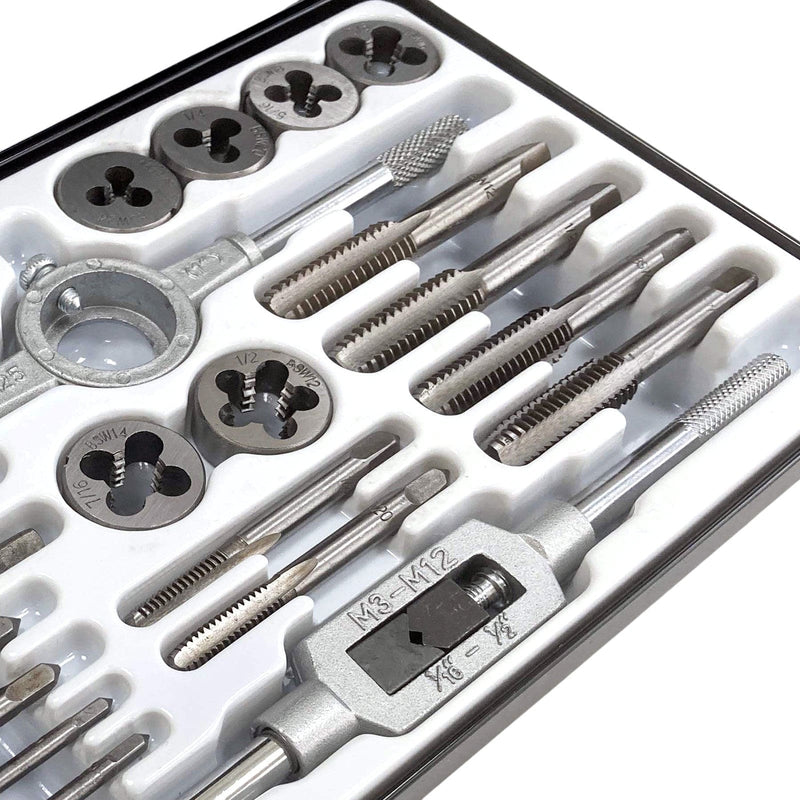 tooltime.co.uk Tap & Die Set 23 Piece Whitworth Tap & Die Set Alloy Steel BSW Thread Repair Kit with Case