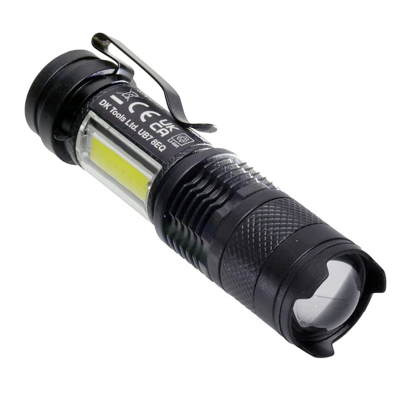 tooltime.co.uk USB Rechargeable Torch Mini Pocket Flashlight COB LED Adjustable Beam & Strobe