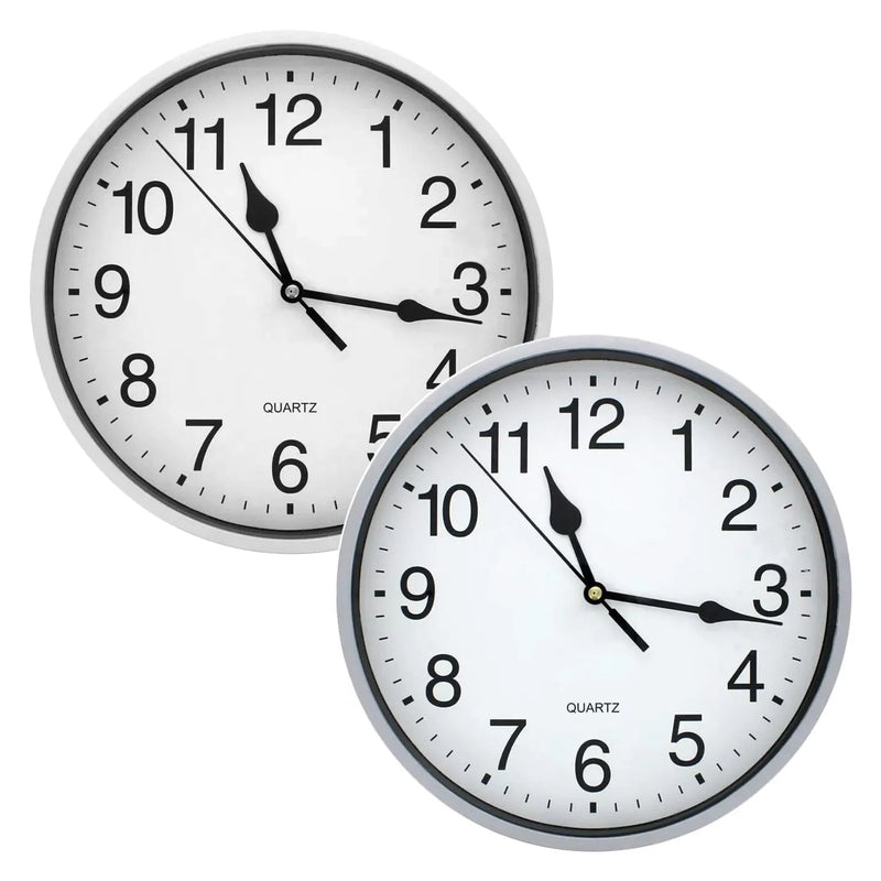 tooltime.co.uk Wall Clock 9" Round Wall Mounted Quartz Analogue Clock | Silver or White