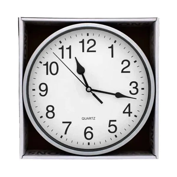 tooltime.co.uk Wall Clock 9" Round Wall Mounted Quartz Analogue Clock | Silver or White