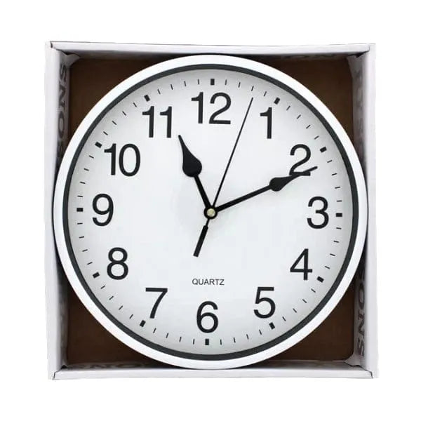 tooltime.co.uk Wall Clock 9" Round Wall Mounted Quartz Analogue Clock | Silver or White