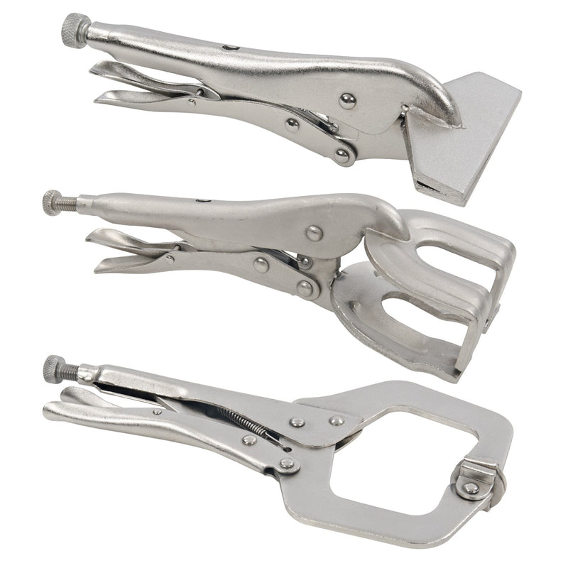 tooltime.co.uk Welding Clamps 3 Piece Welding Clamps Set C-Clamp Mole Vice Grip Locking Pliers