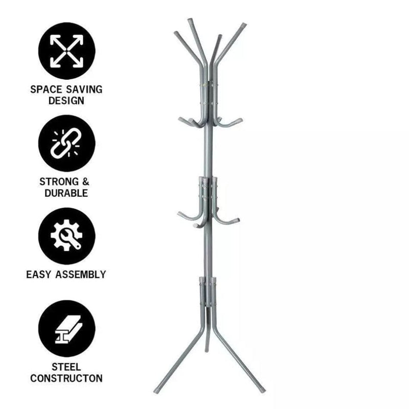 tooltime Coat Rack Coat Hanger 12 Hooks Jacket Umbrella Scarf Hat Rack Tree - Steel