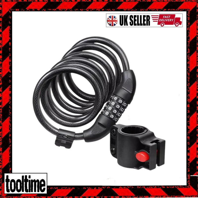 tooltime Combination Cable Lock Bike Lock 4 Digit Combination Cable Heavy Duty 1.2M Bicycle Scooter Motorbike