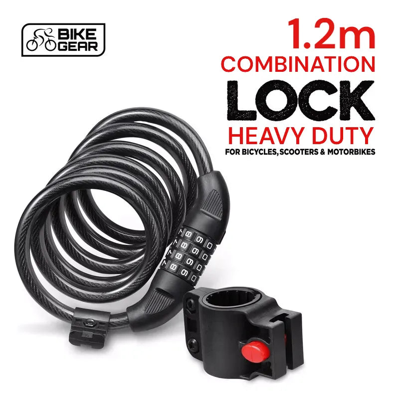 tooltime Combination Cable Lock Bike Lock 4 Digit Combination Cable Heavy Duty 1.2M Bicycle Scooter Motorbike