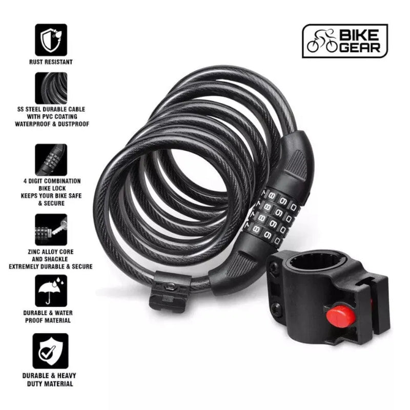 tooltime Combination Cable Lock Bike Lock 4 Digit Combination Cable Heavy Duty 1.2M Bicycle Scooter Motorbike