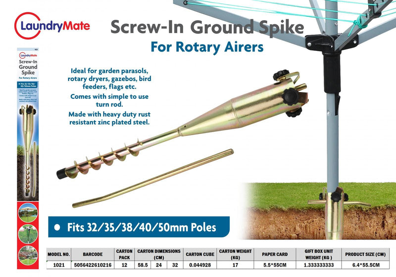 tooltime-DGI Heavy Duty Steel Ground Spike - Screw In - Parasol Airer Rotary Washing Line