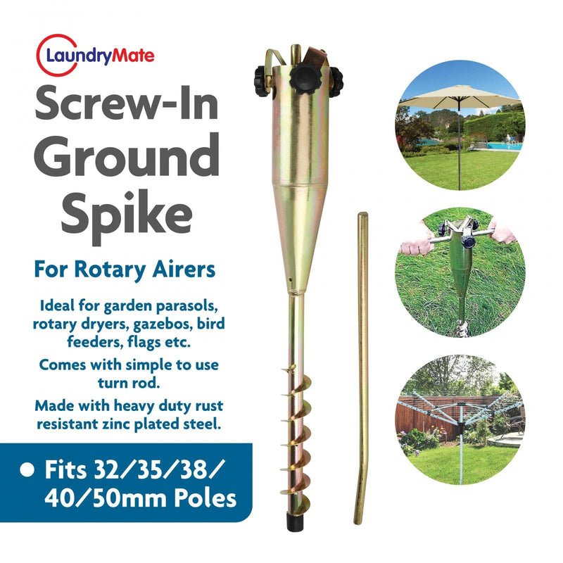 tooltime-DGI Heavy Duty Steel Ground Spike - Screw In - Parasol Airer Rotary Washing Line