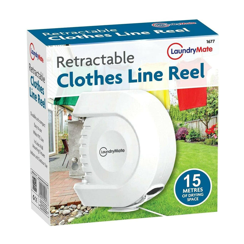 tooltime-DGI Retractable CLothes Line 15m Retractable Washing Line Wall Mounted Clothes Reel for Idoor or Outdoor Use