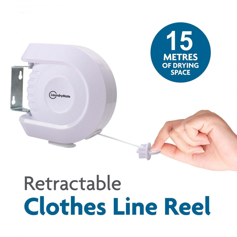 tooltime-DGI Retractable CLothes Line 15m Retractable Washing Line Wall Mounted Clothes Reel for Idoor or Outdoor Use