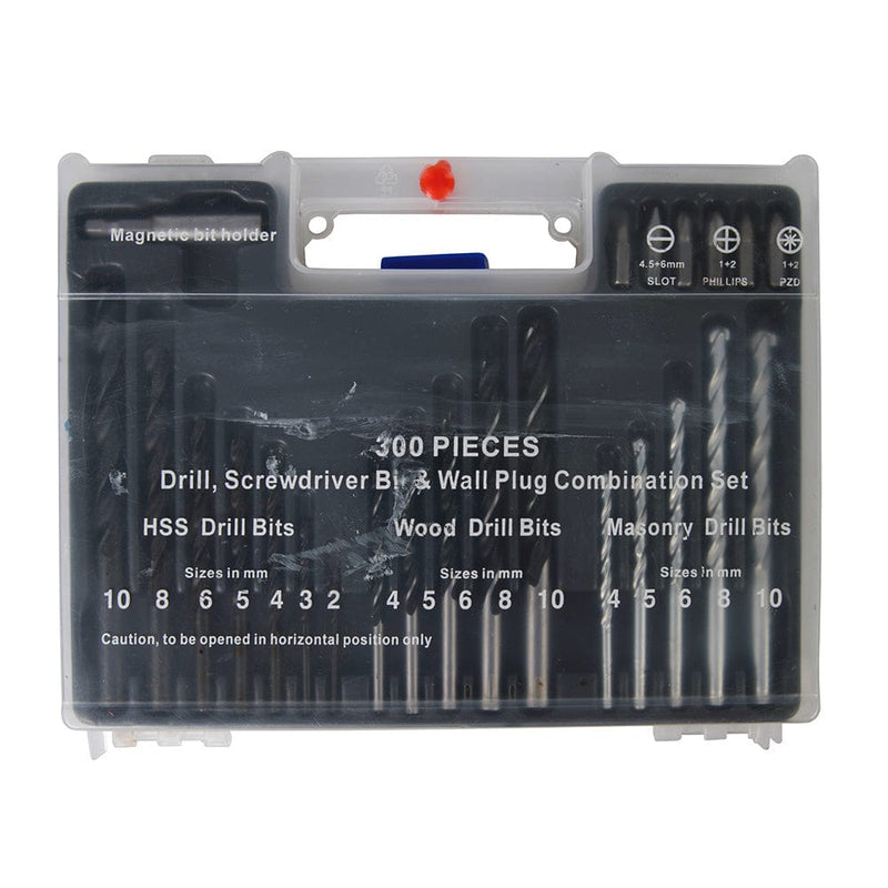 tooltime Drill Bit Set Drill Bits Wall Plug Set 300PC Masonry Wood Metal Multiple Surface