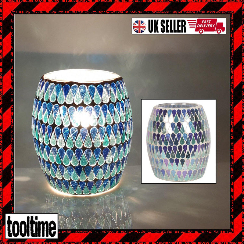 tooltime ELECTRIC BLUE SHIMMER MOSAIC WAX TART MELT BURNER LAMP HAND CRAFTED AROMA WARMER