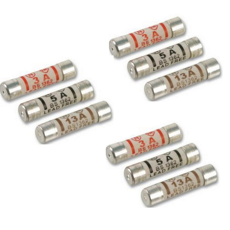 tooltime Fuse Mixed Cartridge Fuses - Domestic Plug Top Mains 3A 5A 13A (9 Pack) 3 5 13 Amp