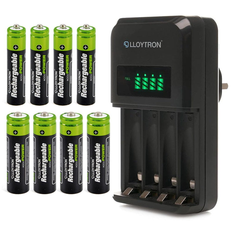 tooltime General Purpose Battery Chargers Intelligent Battery Charger with LCD Display | Includes 8 AA & AAA NiMh Rechargeable Batteries