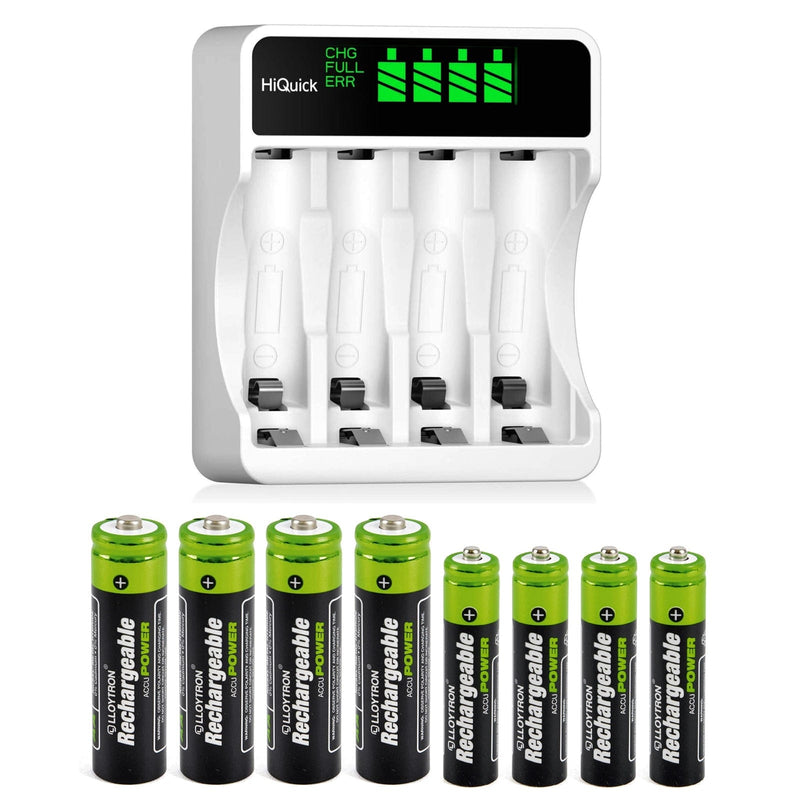 tooltime General Purpose Battery Chargers Intelligent LCD Fast Battery Charger + 8 Rechargeable AA & AAA Batteries