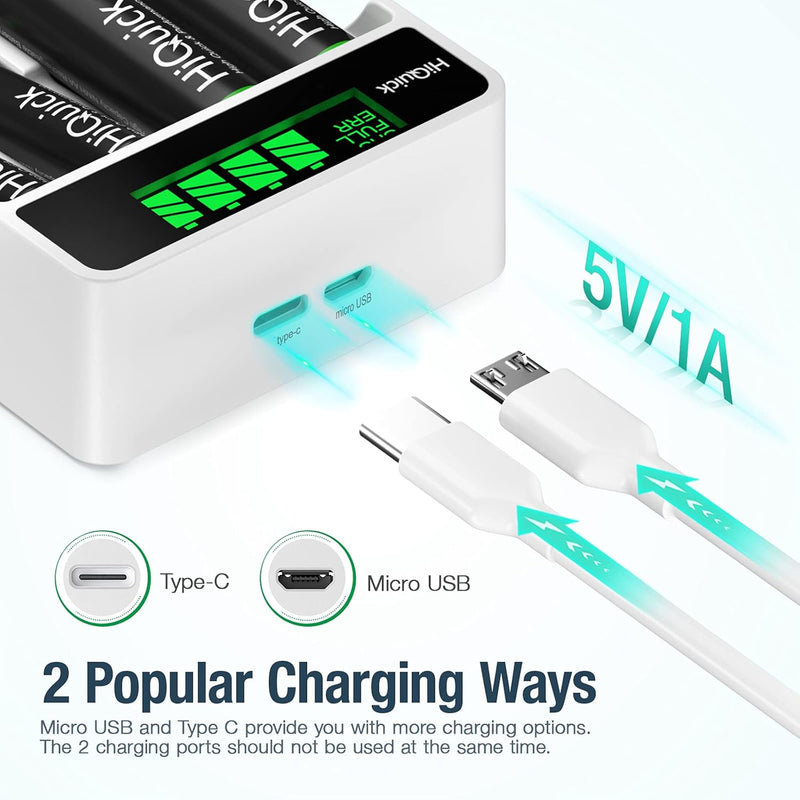 tooltime General Purpose Battery Chargers Intelligent LCD Fast Battery Charger + 8 Rechargeable AA & AAA Batteries