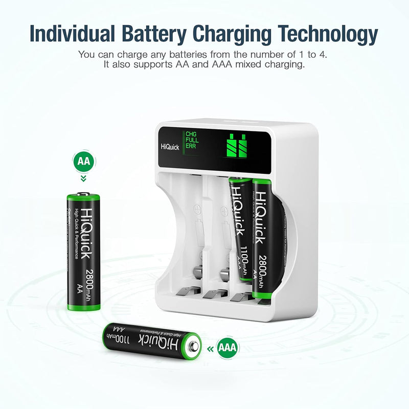 tooltime General Purpose Battery Chargers Intelligent LCD Fast Battery Charger + 8 Rechargeable AA & AAA Batteries