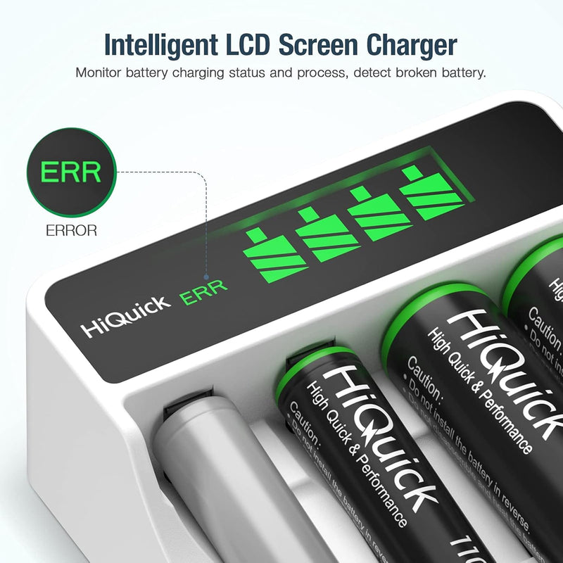 tooltime General Purpose Battery Chargers Intelligent LCD Fast Battery Charger + 8 Rechargeable AA & AAA Batteries