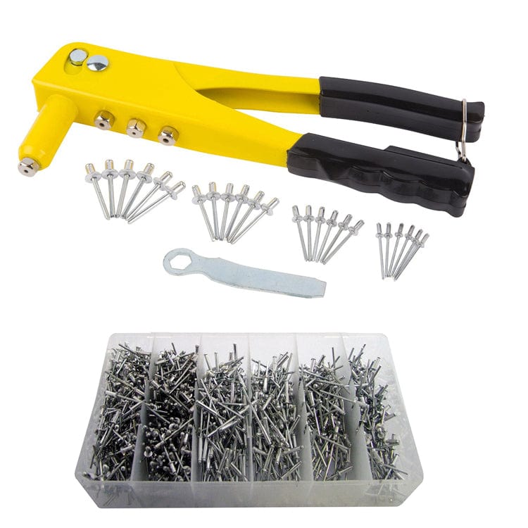 tooltime Heavy Duty Hand Rivet Gun 4 Head Nozzle Riveter Plus 1000 Assorted Pop Rivets