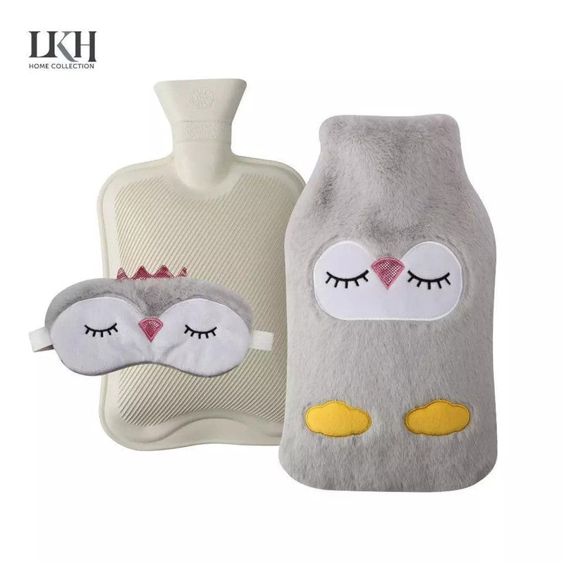 tooltime Hot Water Bottle with Cover & Eye Mask 2L Hot Water Bottle & Eye Mask Set Natural Rubber Grey Faux Fur Cover